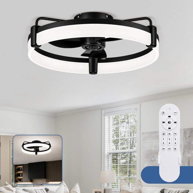 Moderner Deckenventilator aiopp mit LED-Ringbeleuchtung in Schwarz und Weiß, 3 Farben dimmbar, 6 Geschwindigkeiten, reversibler DC-Motor, ultra-leise, flaches Design für Wohnzimmer und Schlafzimmer - Bild 1