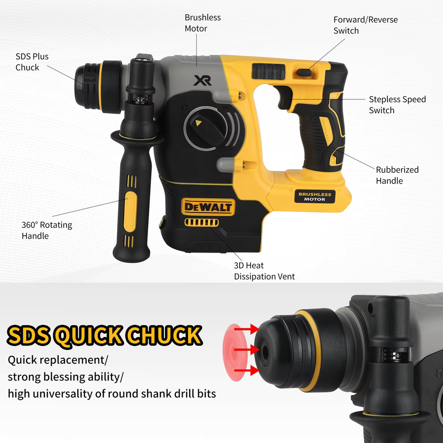 DeWalt DCH273 Rotations-Schlagbohrmaschine 18 V/20 V MAX SDS Bürstenlos in Gelb (ohne Akku) - Bild 3