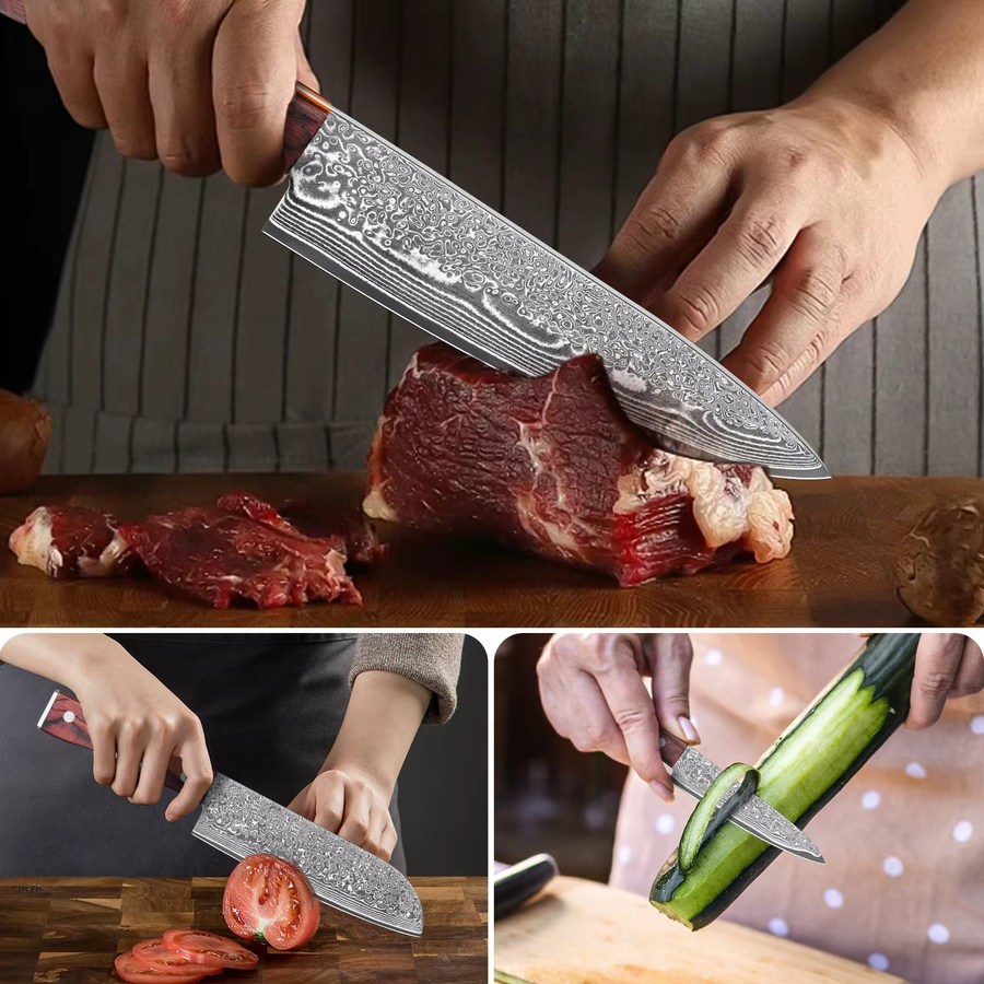 SAEIV 3-teiliges professionelles Küchenmesser-Set mit Kochmesser, Santoku-Messer und Mehrzweckmesser inklusive Geschenkbox - Bild 4