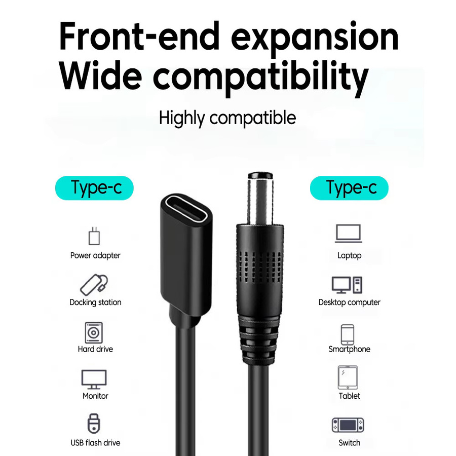 elough USB-C auf DC Konverter Adapter Kabel Schwarz für Laptop, Router und Drucker, 5V/9V/12V/15V/20V Power-Boost-Kabel - Bild 2