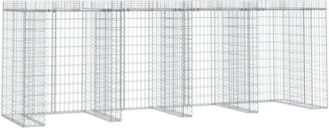 DELUKE Gabionen Mülltonnenbox ESOL für 4 Tonnen mit Dach, Farbe: Silber, B/T/H: 350 x 120 x 91 cm - Bild 1
