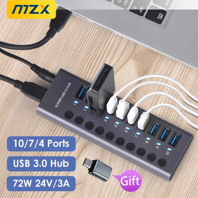 MZX USB 3.0 Hub Aluminium Multi Splitter Konzentrator in Grau für PC und Laptop - Bild 1