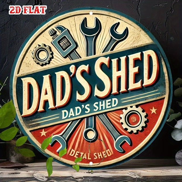 Potdemiel Werkstatt-Rundschild aus Aluminium mit Dad's Shed Vintage-Design, Mehrfarbig, Durchmesser: 20 cm - Bild 1