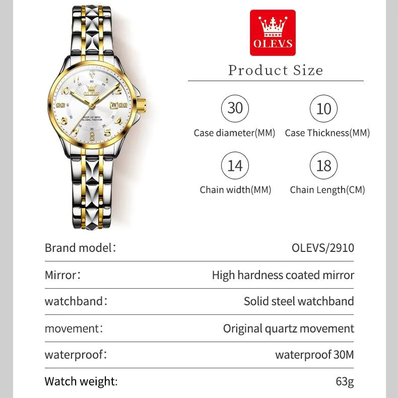 Olevs Armbanduhr Quarz, Edelstahl, Diamant, Weiß, Damen - Bild 4