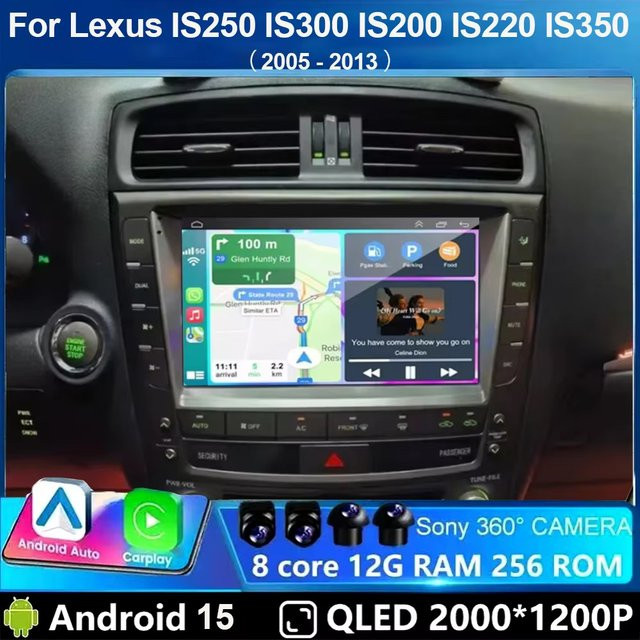 EOENKK Android 15 Auto Radio für Lexus IS250 IS300 IS200 IS220 IS350 (2005-2012) Multimedia Stereo Video Player mit CarPlay und 360 Kamera in Schwarz - Bild 1
