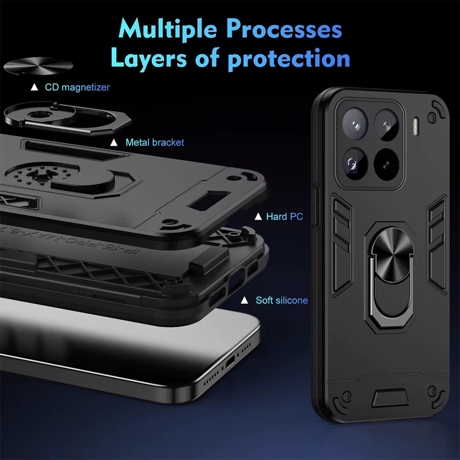 Stoßfeste Silikon-Schutzhülle mit Magnetständer und Linsenschutz für Xiaomi Redmi Note 14 13 12 Pro 11 10 sowie Redmi 14C 13C 12 10 in Schwarz oder Blau - Bild 3