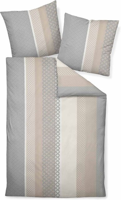 JANINE Tango Unisex Bettwäsche aus Seersucker in Beige mit Reißverschluss, Bettbezug und Kissenbezug, Breite: 135 cm, Länge: 200 cm - Bild 1
