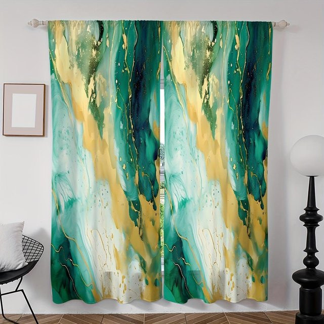 2-teiliges Set halbtransparente Vorhänge mit Marmoroptik und Frauen-Motiv in Multicolour, Breite: 100 cm, Höhe: 130 cm - Bild 1