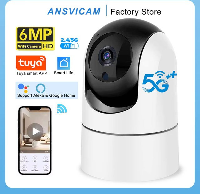 ANSVICAM Tuya 6MP HD 5G WLAN Innen-Sicherheitskamera in Weiß mit 6x Zoom, Nachtsicht, automatischer Bewegungserkennung und 2-Wege-Audio für App-Steuerung - Bild 1