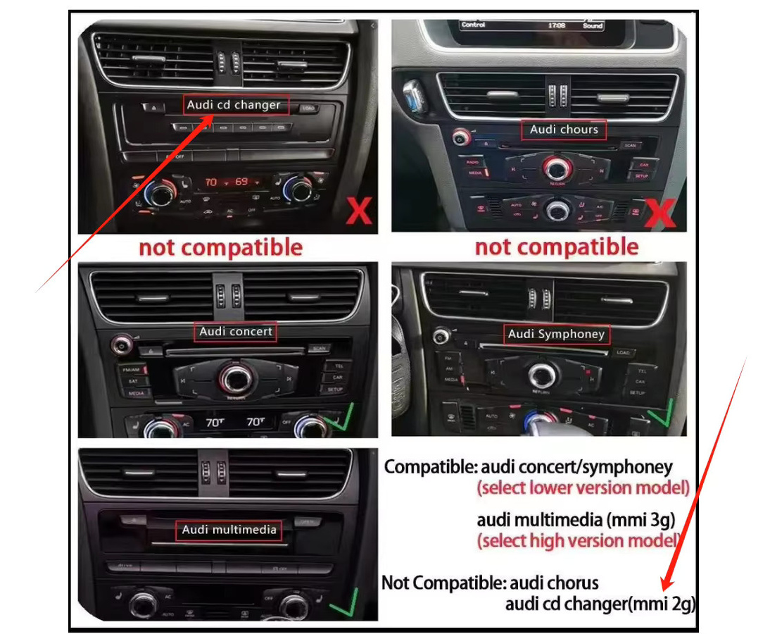 Forefeel Android 13 Auto Multimedia Radio Player für Audi A4 B8 (2009-2016), 8,8 Zoll Display, Drahtloses CarPlay, 4G, WiFi, GPS Navigation, Schwarz - Bild 2