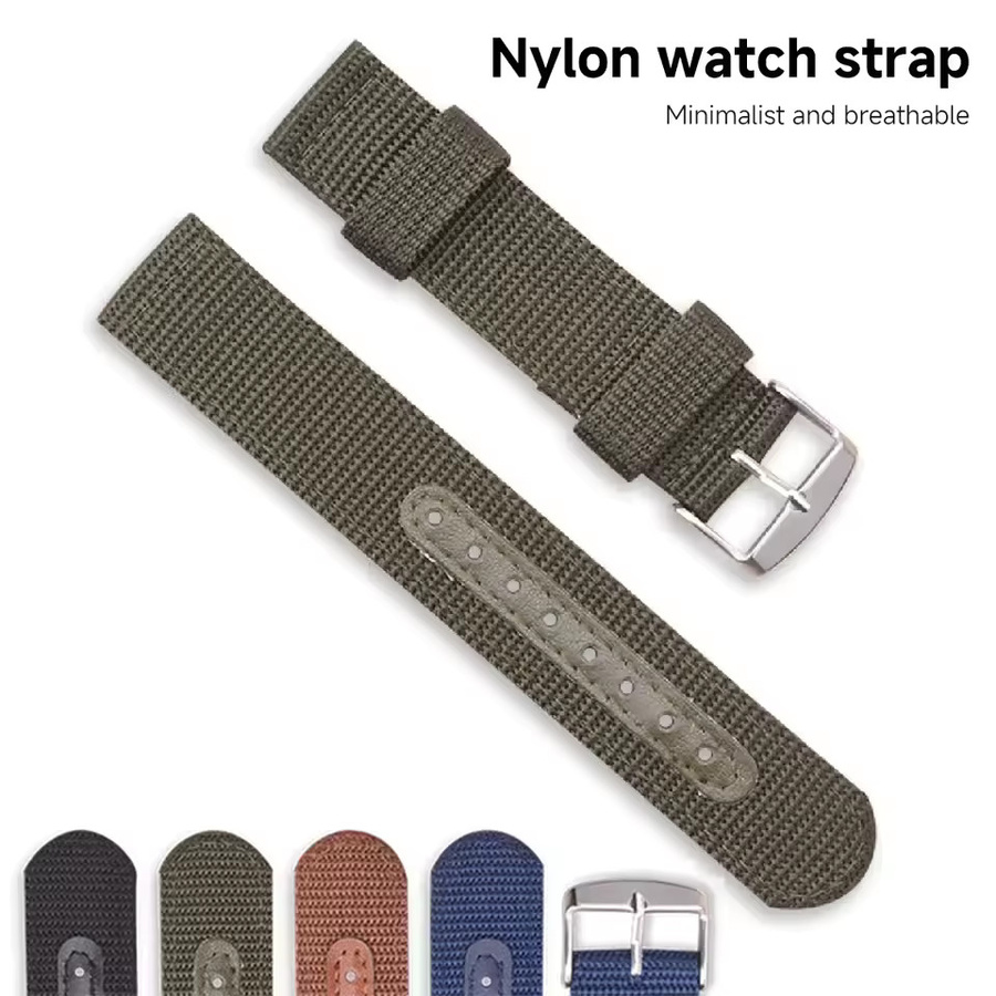 CAOWTAN Uhrenarmband Nylon-Canvas, Schwarz, Unisex, 18 mm, 20 mm, 22 mm, 24 mm - Bild 4
