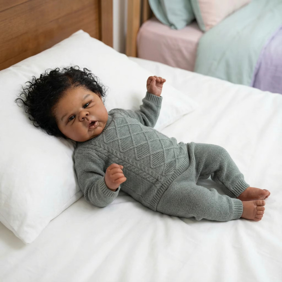 NPK Reborn-Babypuppe, 24-Zoll, dunkelbraune Haut, Soft-Touch-3D-Kunstpuppe, mit handverwurzeltem Haar - Bild 2