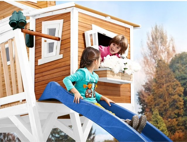Axi Max Spielhaus in Braun und Weiß mit blauer Rutsche, B/T/H: 432 x 193 x 288 cm - Bild 1