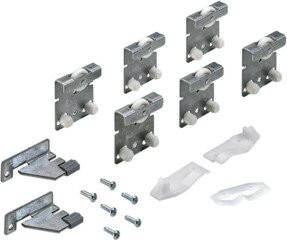 Hettich Schiebetürbeschlag Top Line 27 Komplett-Set für 3-türige Schränke, Farbe: Silber, Tragkraft: 25 kg, DIN L/R - Bild 1