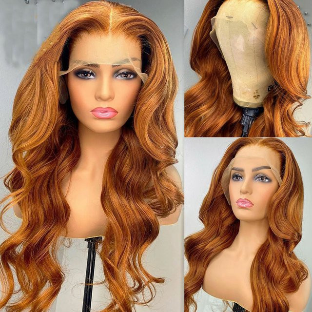 Giner Perücke, Körperwelle, Orange, 30 Zoll, synthetisch, Lace-Front - Bild 1