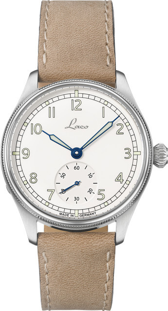 Laco Armbanduhr, Edelstahl, Handaufzug, 39 mm, Leder, Weiß - Bild 1