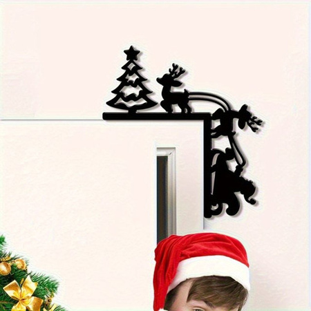 Vintage Weihnachtsbaum-Wandskulptur aus Metall von CIFBUY mit Rentier und Schneemann in Schwarz