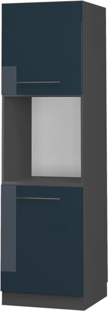 Vicco Herdumbauschrank Fame-Line Dunkelblau Hochglanz/Anthrazit mit offenen Regalfächern und Soft-Close-Türen, B/T/H: 60,0 x 58,1 x 206,8 cm - Bild 1