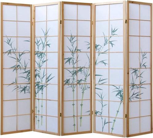 Homestyle4u 5-tlg. Shoji Paravent mit Bambusmuster in Braun, Höhe: 220 cm, Breite: 175 cm