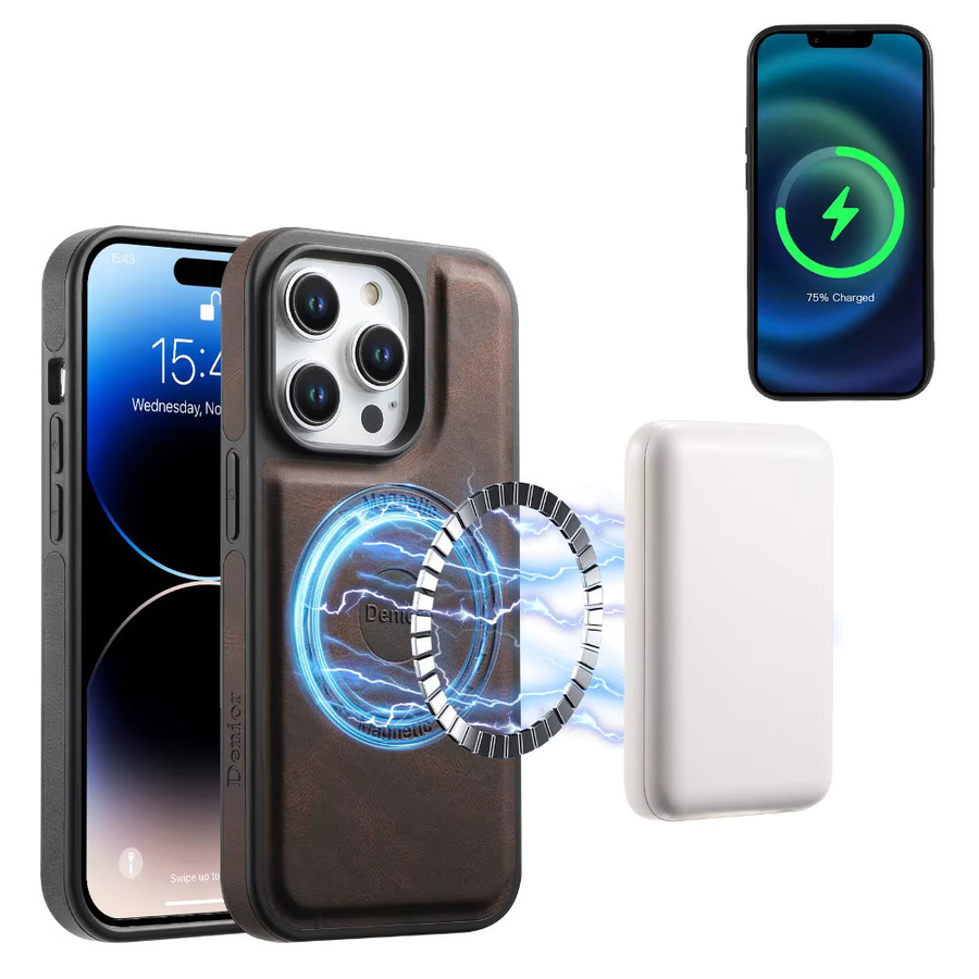 Vintage Lederhülle für Apple iPhone 16 15 14 13 12 Pro Max Plus mit MagSafe Magnetfunktion in Braun - Bild 2