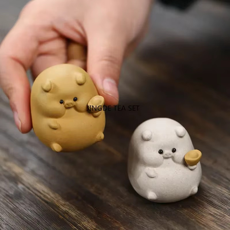 JINGDE Tee-Set Zubehör Handgemachte Keramik-Skulptur Schwein aus Yixing Lila Ton - Bild 2