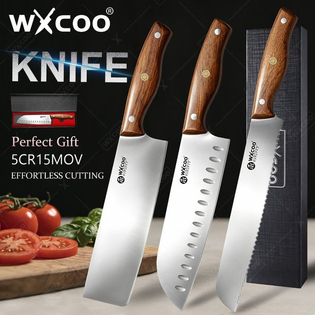 WXCOO Santoku Küchenmesser aus Edelstahl mit Holzgriff in Silber - Bild 1
