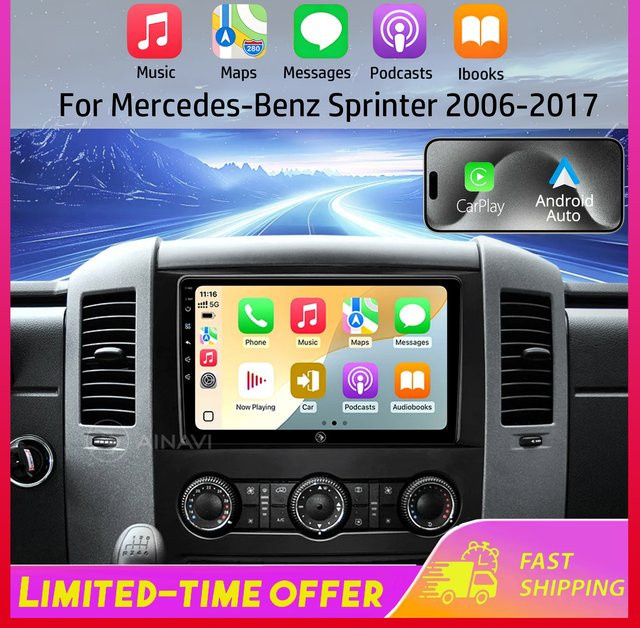 10 Zoll Android Auto und CarPlay Multimedia Radio für Mercedes Benz Sprinter 2006-2017 und Crafter mit 4G, DSP und HD IPS Bildschirm in Schwarz - Bild 1