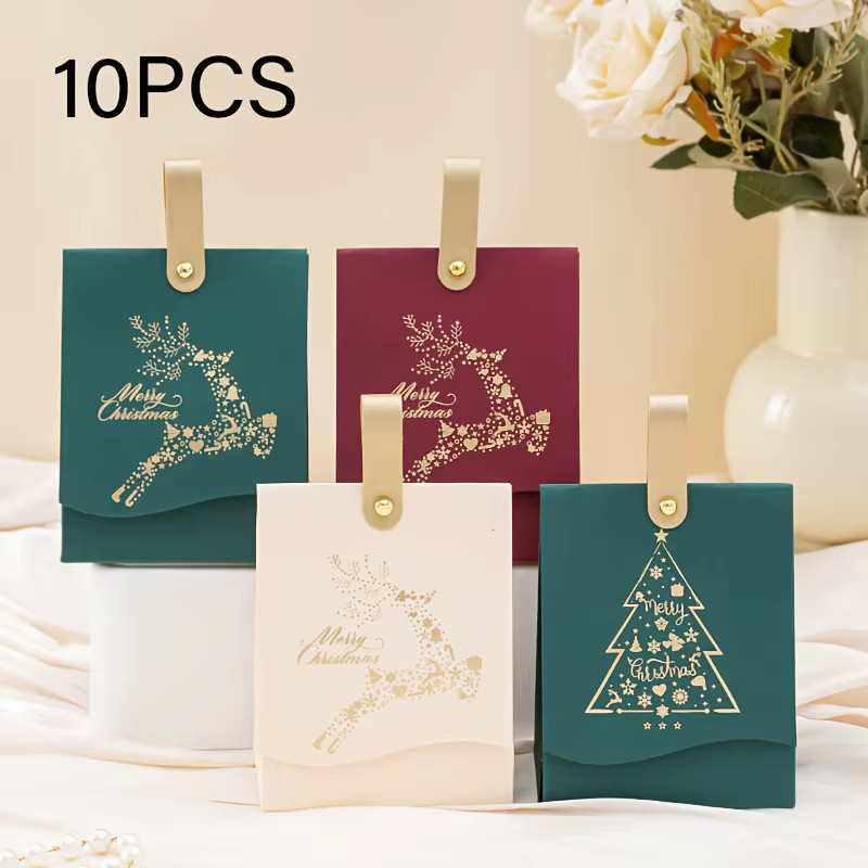 10 Stück Weihnachtsgeschenkboxen aus Papier mit Ledergriffen und festlichem Weihnachtsbaumdesign in Multicolour - Bild 2