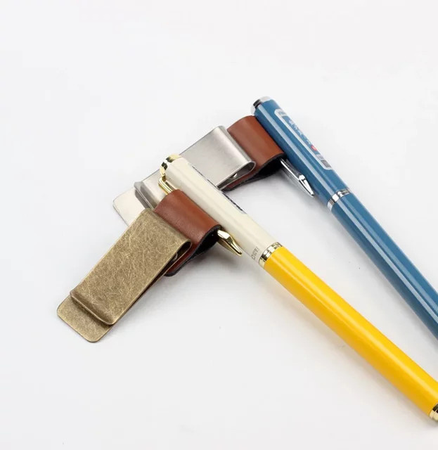Retro Stifthalter aus Metall und Leder mit Edelstahl-Stiftclip für Reise-Notizbücher und Tagebücher - Bild 1