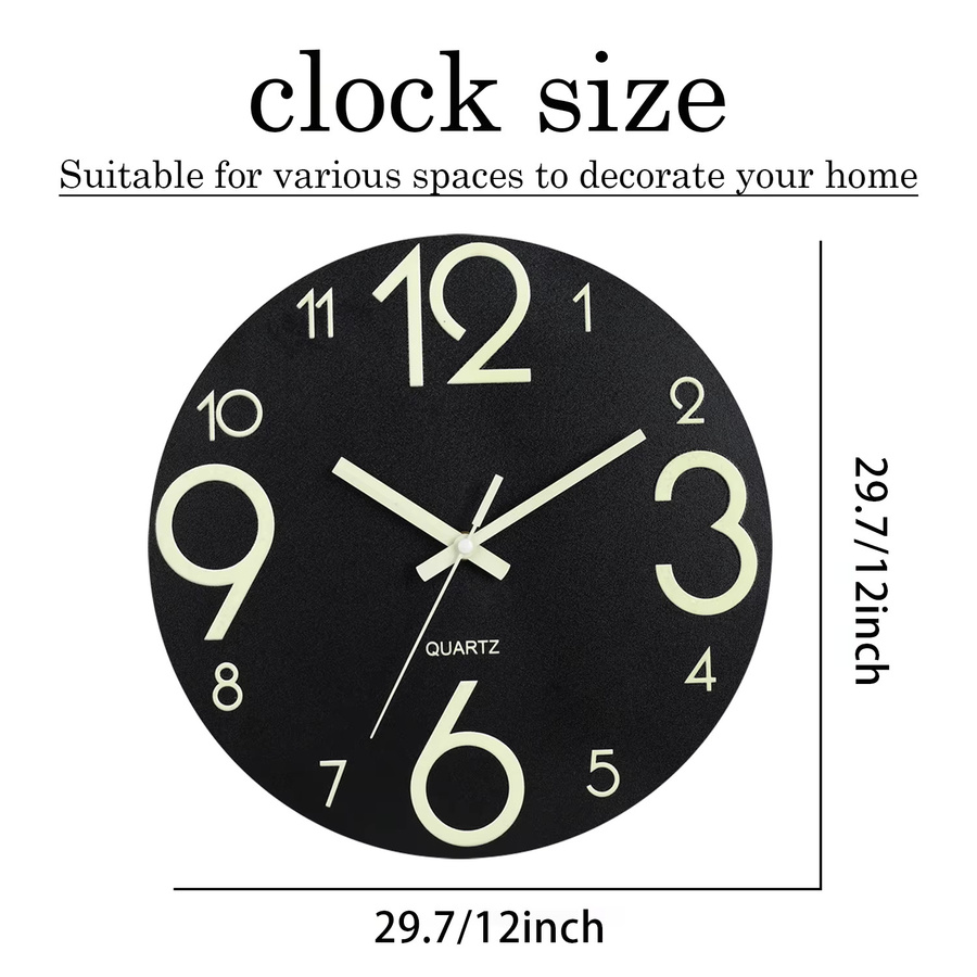 Digitale Wanduhr in Schwarz mit Nachtlicht, Rahmenloses Design aus Holz, Durchmesser: 30,48 cm - Bild 2