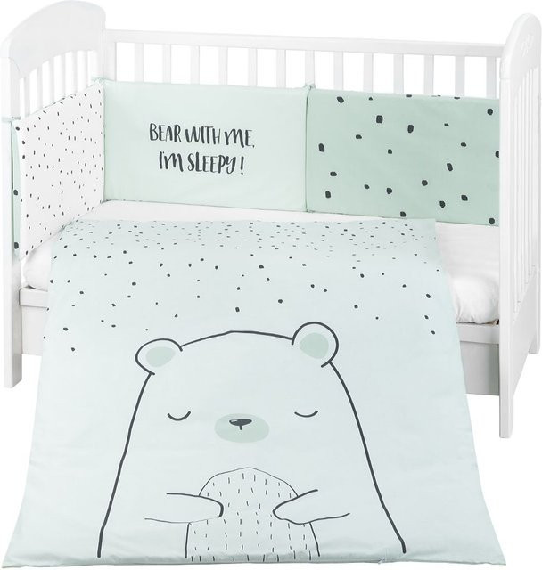 Kikkaboo Kinderbettwäsche Bär 3-teilig in Grün mit Bettbezug, Kopfkissenbezug und Nestchen, Decke: Breite: 135 cm, Höhe: 95 cm, Bett: Breite: 140 cm, Tiefe: 70 cm - Bild 1