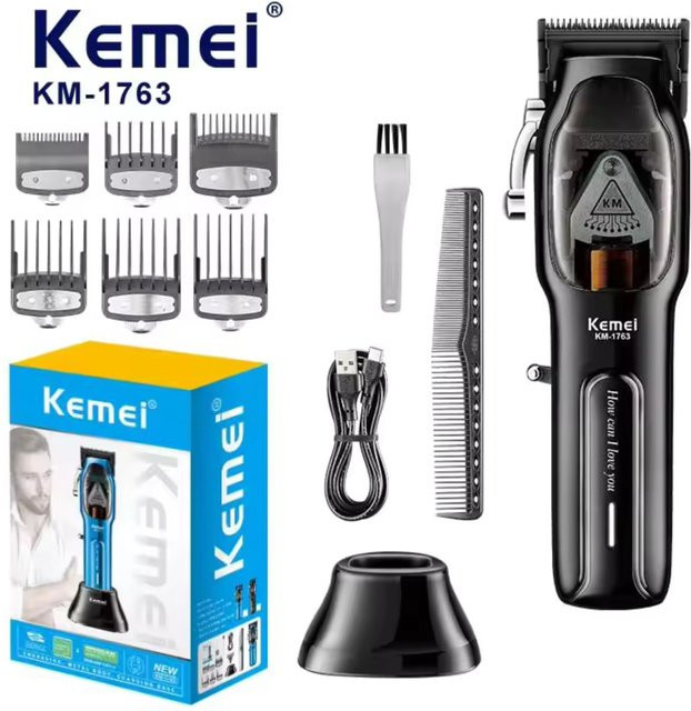 Kemei Professioneller Elektrischer Haarschneider KM-1763 mit Ladestation, Schwarz und Blau - Bild 1