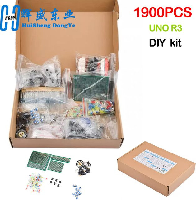 HUISHENGYUFA Mega Electronic Component Kit mit 1900 Teilen in Multicolor inklusive Kondensatoren, Widerständen, LEDs, Transistoren, DC-Buchsen, Leiterplatten und Opamps - Bild 1