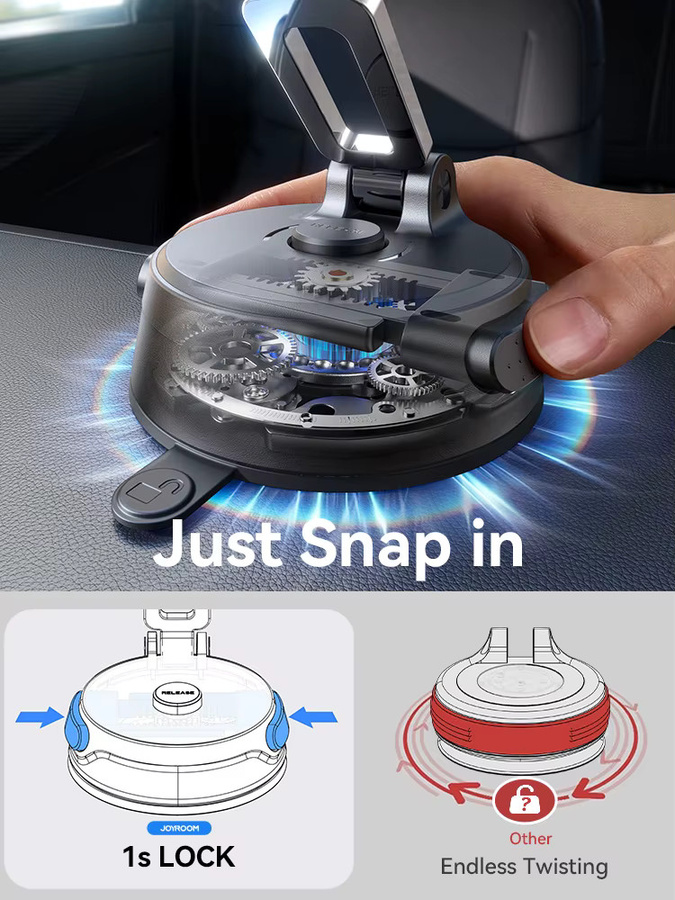 Joyroom Magnetische Saugnapf-Handyhalterung für das Auto in Schwarz, Universelle Vakuum-Magnet-Halterung für Armaturenbrett und Windschutzscheibe - Bild 4