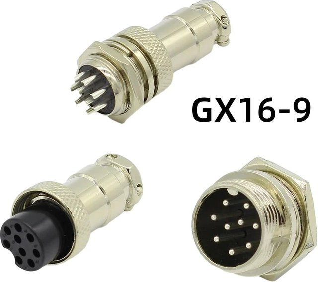 ELECAPITAL GX16-9 Rundsteckverbinder Set mit 9 Pins, Männlich und Weiblich, Durchmesser 16mm, Farbe: Silber - Bild 1