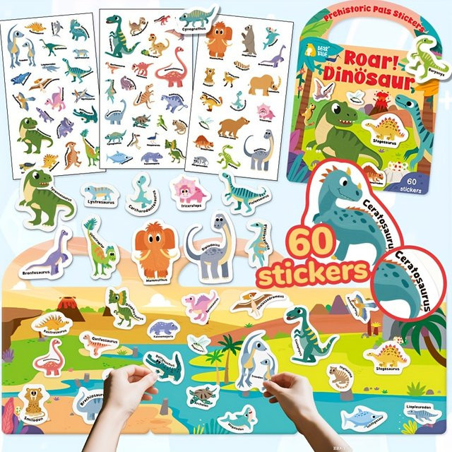 SONGYI Wiederverwendbares Aufkleber-Sammelbuch, Dinosaurier, Fahrzeuge, Tiere, Bunt / Mehrfarbig - Bild 1