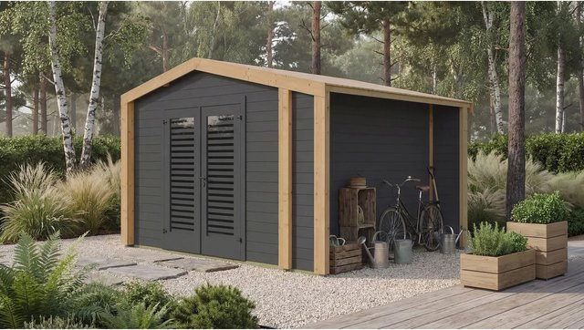 Weka Holz-Gartenhaus Killarney mit Satteldach in Anthrazit-Eiche - Bild 1