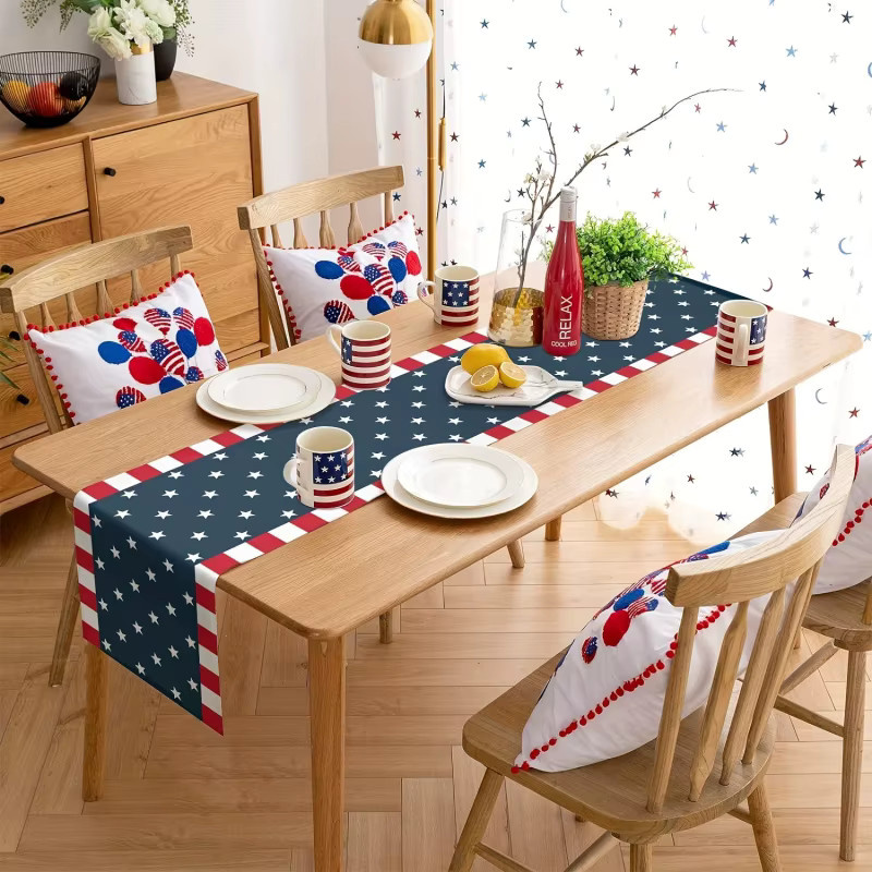 VIKAMA Tischflagge zum Unabhängigkeitstag in Blau mit Sternen-Design, rechteckig aus Textil - Bild 5