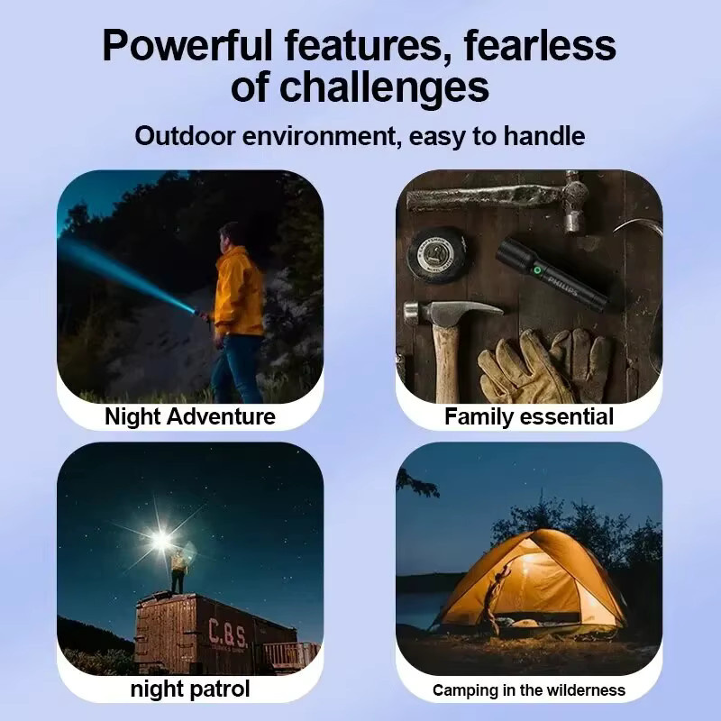 Philips 6168 Taschenlampe mit optischem Zoom, schwarze Akku-Taschenlampe mit 4 Beleuchtungsmodi und USB-C Anschluss - Bild 4
