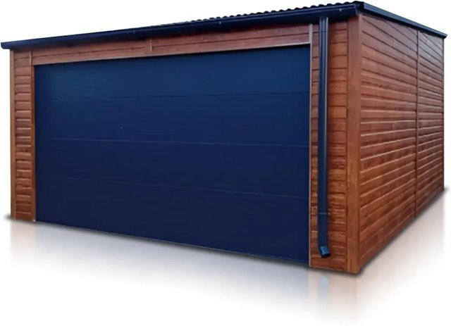 Liderstal Einzelgarage Premium aus Blech in Holzoptik mit Pultdach und Sektionaltor, Breite: 500 cm, Tiefe: 600 cm, Höhe: 243 cm - Bild 1