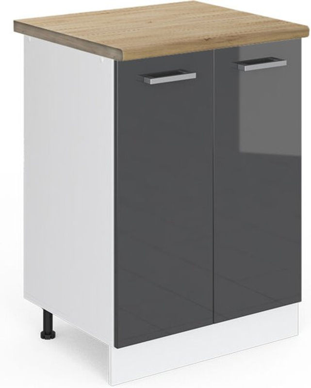 Vicco Küchenunterschrank R-Line in Anthrazit Hochglanz mit Eiche-Optik, B: 60 cm, H: 81,6 cm, T: 60 cm - Bild 1