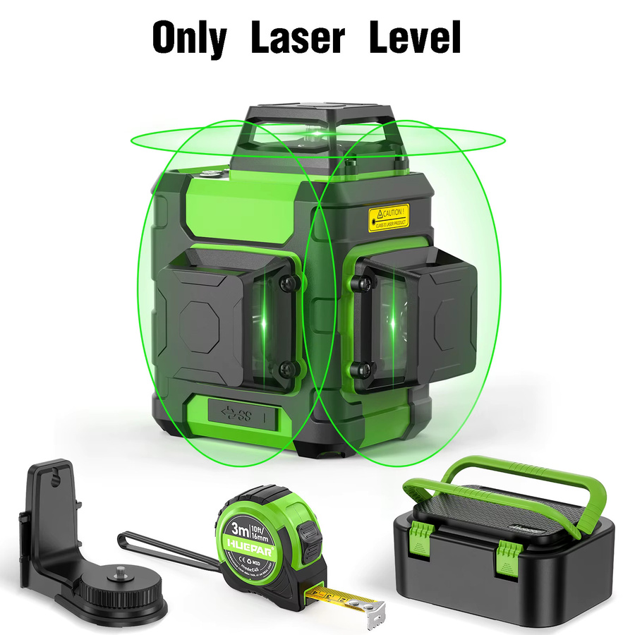 Huepar 12-Linien-Laser-Wasserwaage mit grünem Strahl, selbstnivellierendes Kreuzlinien-Laser-Werkzeugset mit Stativ, Detektor, Digitallineal und Halterung - Bild 6
