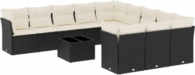 vidaXL 12-tlg Garten-Sofagarnitur Modell 3 aus Poly Rattan in Schwarz mit Kissen - Bild 1