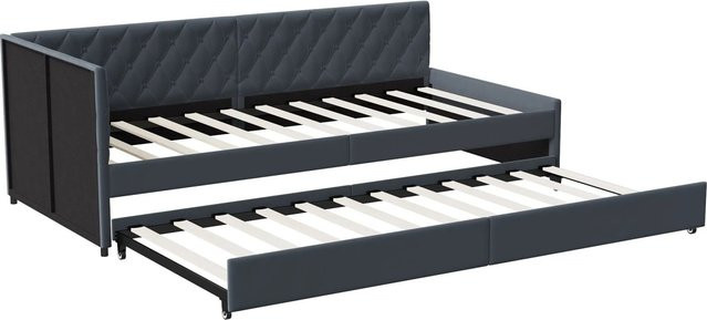 PXloue Tagesbett Schlafsofa aus Samt mit Auszugsschublade, Grau - Bild 1