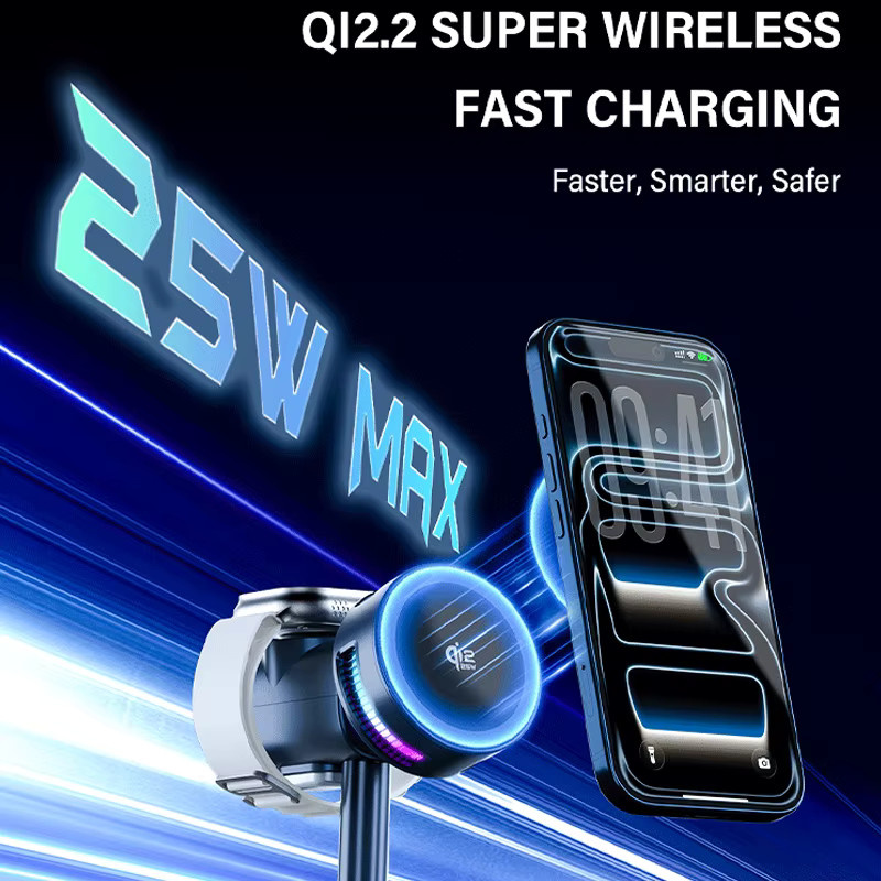 VIKEFON ICE Cooling Qi2 Rotierender Magnetischer Kabelloser Ladeständer Schwarz für iPhone, Apple Watch und AirPods - Bild 4