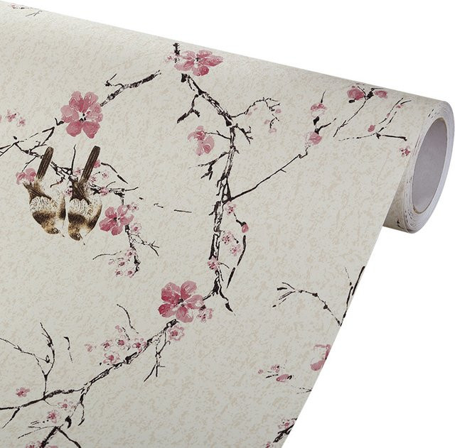 Meihodan Vintage selbstklebende Tapete mit Vogel- und Blumenmuster in Multicolour aus PVC - Bild 1