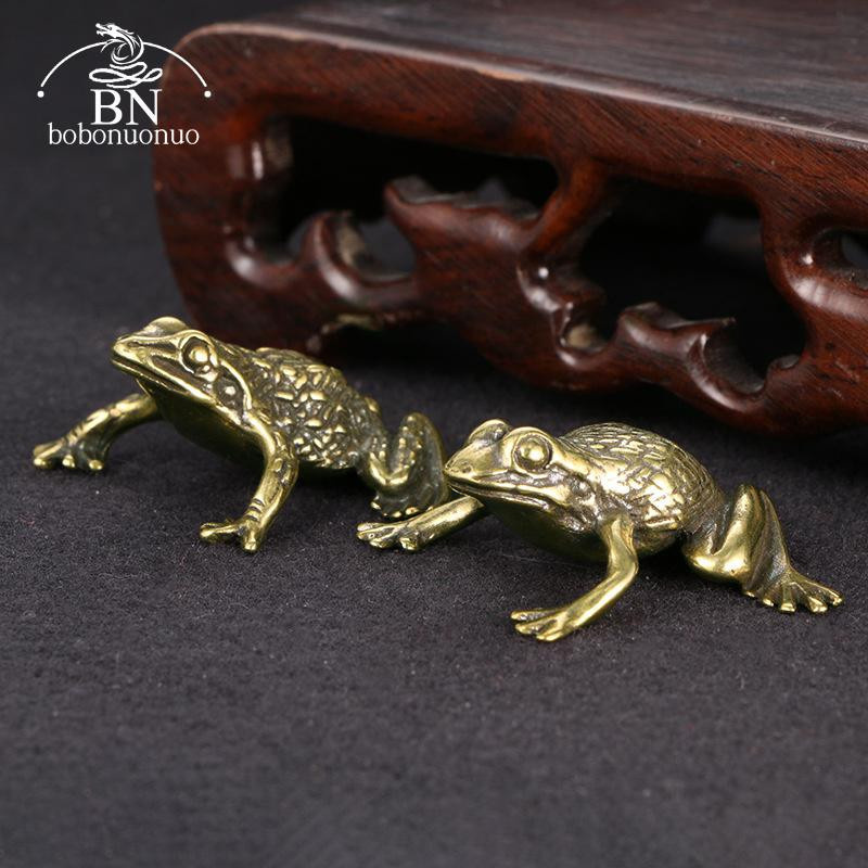 Yiran Furniture Kupfer Frosch Kröte Statue in Antik Messing Optik als Deko-Ornament für Schreibtisch und Wohnzimmer in Gold - Bild 3