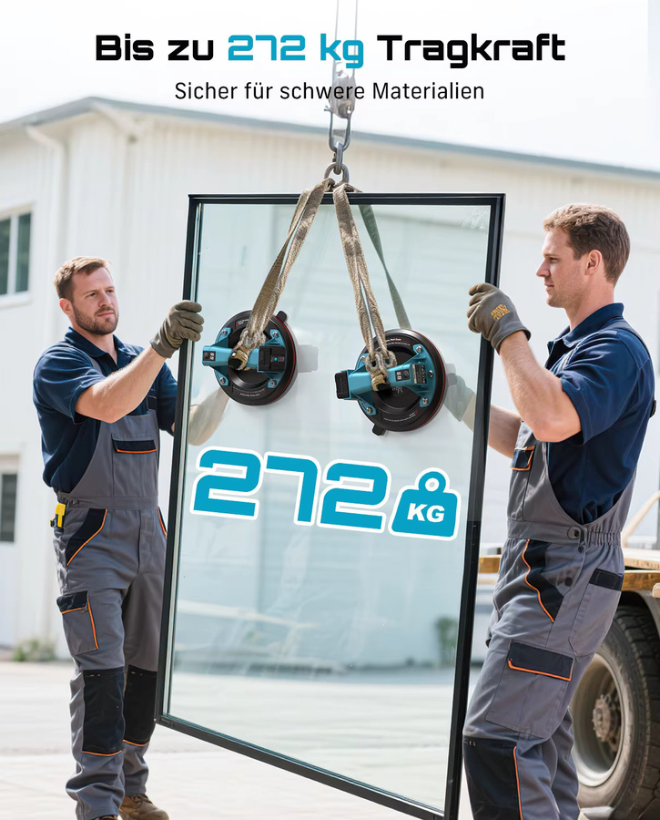 Seesii 2er Set Elektrische Vakuum-Saugnäpfe 8 Zoll mit intelligenter Anzeige und 4 Batterien für Keramik und Glas bis 200kg - Bild 2