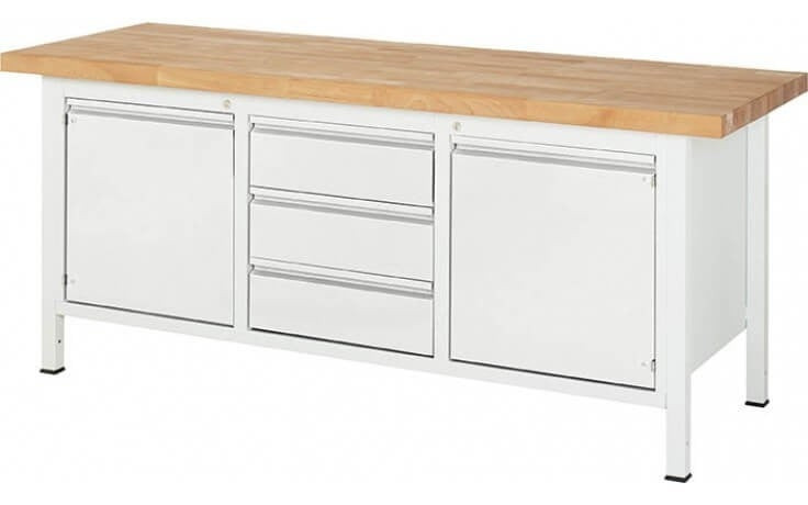 BIGBOXX Kastenwerkbank XL in Weiß mit drei Schubladen und zwei Türen - Bild 1