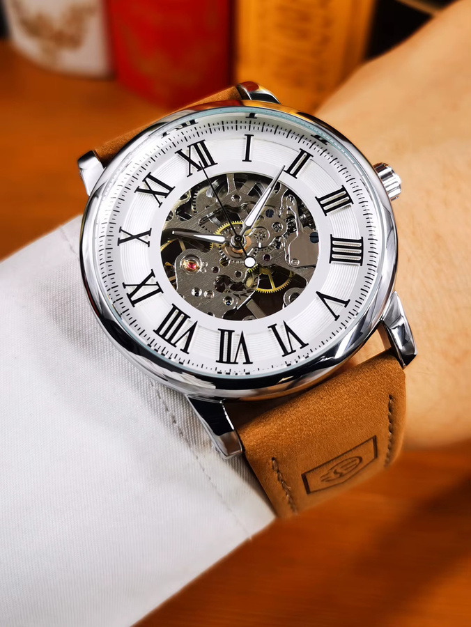 Forsining Armbanduhr, Handaufzug, Leder, Schwarz, Herren - Bild 3